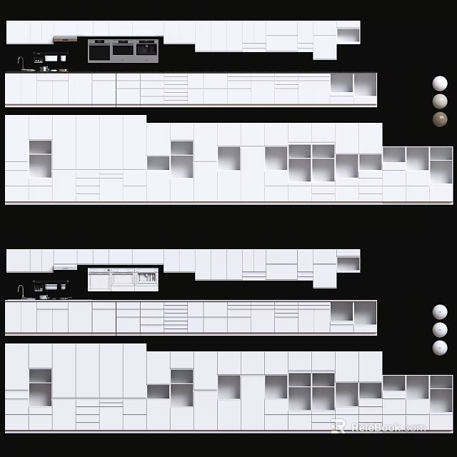 Modern Kitchen Cabinets Design With Multiple Layouts And Storage Compartments 3d model