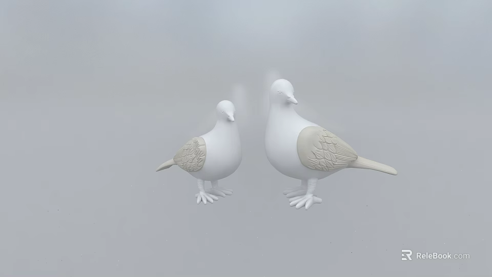 Two White Dove Sculptures With Intricate Carved Patterns On Wings And Bodies 3d model 
