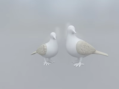 Two White Dove Sculptures With Intricate Carved Patterns On Wings And Bodies 3d model