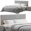 Elegant Double Bed With Gray Fabric Headboard White Bedding And Nightstand 3d model