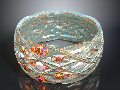 Decorative Transparent Glass Bracelet With Colorful Gemstones And Golden Frame 3d model