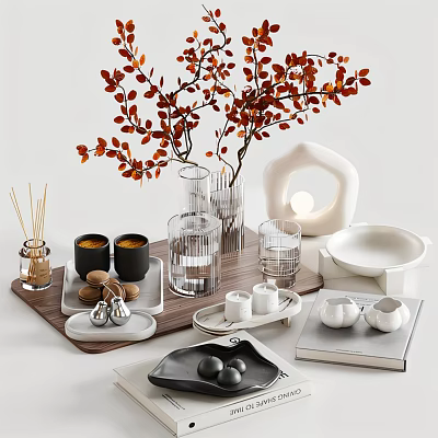 Elegant Modern Minimalist Decorative Ornament Set With Ceramic Glass Vase Plant Candle Tray 3d model