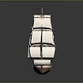 Model Sailing Ship With White Sails Multiple Masts And Brown Hull