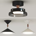 Modern Black and White Ceiling Lamps with Wooden Accents and Transparent Conical Shades
