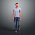 Man Walking In Casual Outfit With Light Blue T Shirt And Jeans