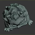 Green Mythical Creature Sculpture with Fierce Expression Detailed Mane Claws and Sitting Posture Stone Carving