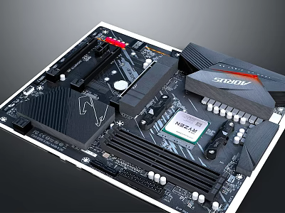 GIGABYTE High Performance Motherboard Featuring Heat Sink and Expansion Slots for PC Builds 3d model