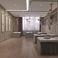 Modern SPA Sauna Interior Design with Massage Beds Wooden Walls Flooring and Decorative Paintings