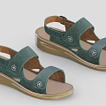 Comfortable Adjustable Women's Green Sandals With Golden Thick Sole And Floral Decorations