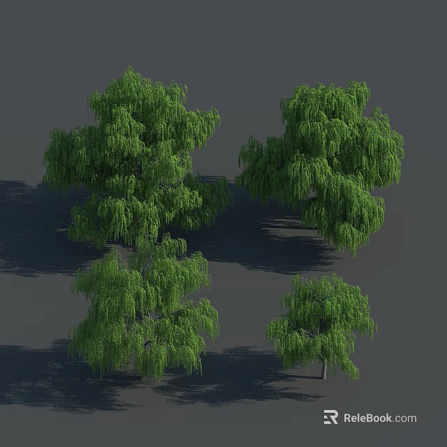 Green Willow Trees As Arbor With Drooping Branches And Lush Foliage 3d model 