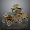 Vintage Wooden Carriage With Green Roof Decorative Top Seat And Wooden Wheels