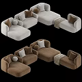 Brown And Gray Sectional Sofa With Pillows Ottoman And Throw Blanket 3d model