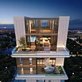 Park in Sky Residential Entrance With Modern Architecture Large Windows Green Plants And Illuminated Gateway