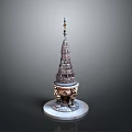 Intricate Carved Sculpture Tower Like Structure With Elephants At Base And Marble Pedestal