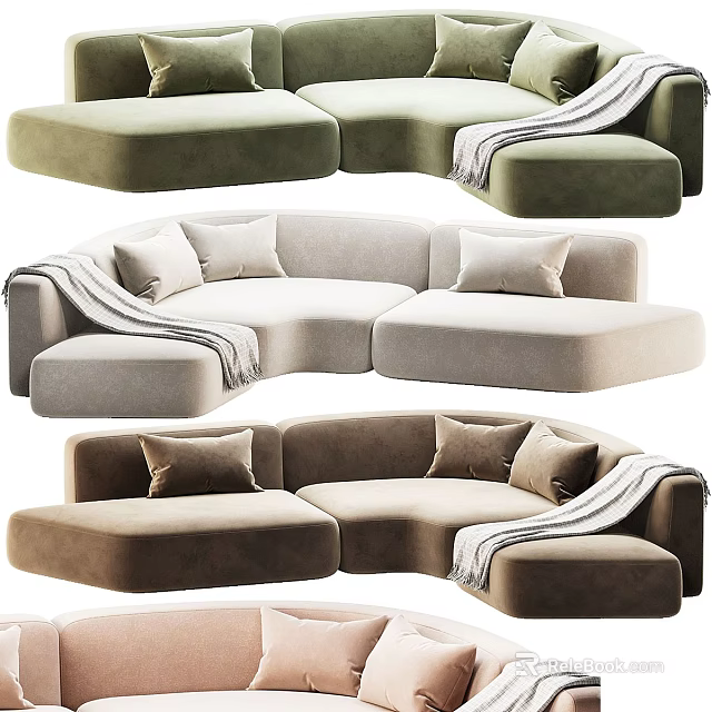 Comfortable Modern Modular Sectional Sofa With Pillows And Throw Blanket In Various Colors 3d model 