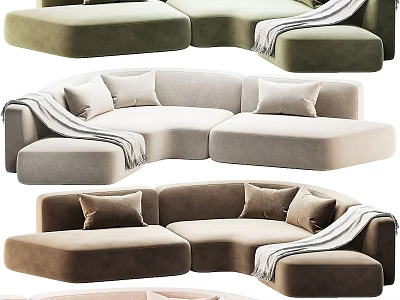 Comfortable Modern Modular Sectional Sofa With Pillows And Throw Blanket In Various Colors 3d model