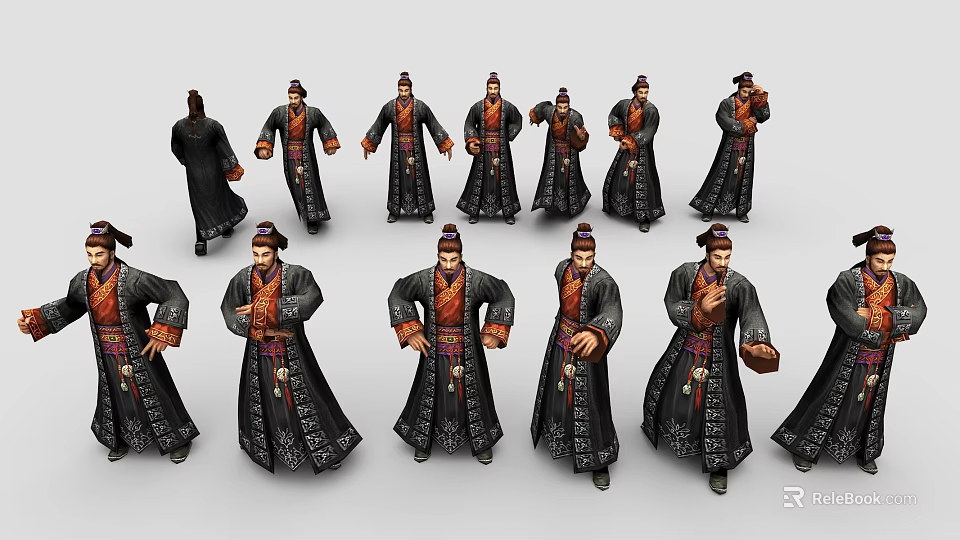Game and Movie Characters in Traditional Ancient Costumes with Various Poses 3d model 