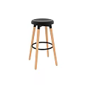 Modern Wooden Leg Stool With Black Seat And Circular Footrest For Kitchen Bar