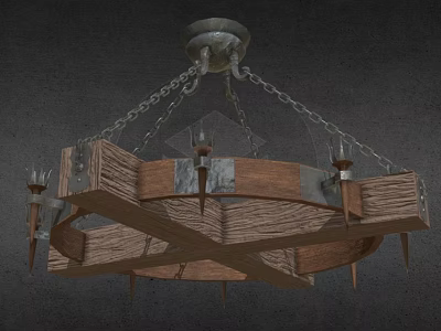 Vintage Wooden Chandelier With Metal Accents And Chain Hanging Design 3d model