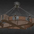 Vintage Wooden Chandelier With Metal Accents And Chain Hanging Design