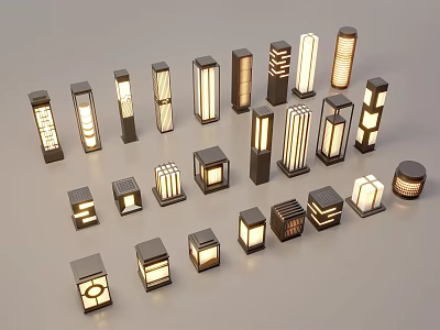 Outdoor Lights With Various Modern Designs Different Shapes And Warm Illumination 3d model