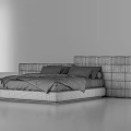 Modern Double Bed With Modular Headboard And Gray Bedding In Minimalist Setting 3d model