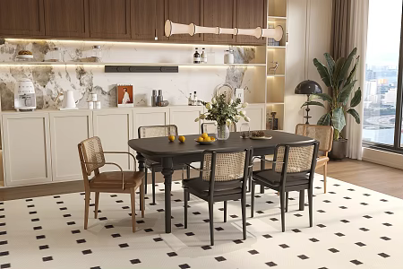 Cream Vintage Restaurant Dining Table Chair Chandelier 3D Model 3d model