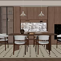 Middle Ancient Style Restaurant Wine Cabinet Dining Table and Chair Chandelier 3d model