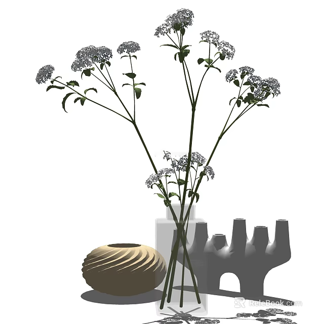 Modern Glass Vase With White Flowers And Decorative Home Accents 3d model 