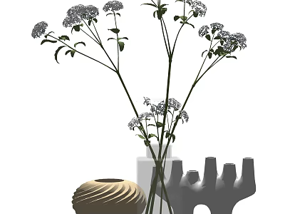 Modern Glass Vase With White Flowers And Decorative Home Accents 3d model