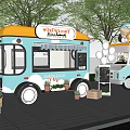 Vibrant Ice Cream Truck And Food Truck With Balloons Plants And Wooden Crates