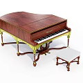 Elegant Classical Wooden Piano With Golden Decorative Legs And White Cushioned Stool