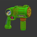 Green Toy Bubble Gun With Multiple Colorful Rings And Blue Handle
