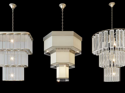 Elegant Multi Tiered Chandeliers With Transparent Glass Elements And Modern Design 3d model