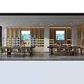 Modern Wooden Specialty Store Interior With Product Shelves Display Screens And Tables