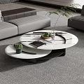 Modern Living Room Sofa and Coffee Table Set with Grey Sectional and Round Marble Top