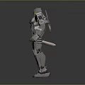 Standing Humanoid Mech Robot With Silver Red Metallic Armor And Helmet Design