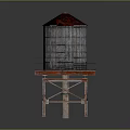Industrial Metal Water Tower With Red Top Platform And Ladder Structure Design