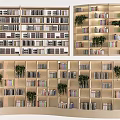 Modern Bookshelf Designs with Multiple Compartments Colorful Books and Potted Plants 3d model