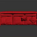 Red Three-Seat Sofa With Cushions Wooden Legs Gray Background And Reflective Floor