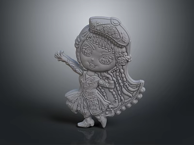 Cartoon Style Game Movie Character 3D Model With Braided Hair Decorative Costume And Dancing Pose 3d model