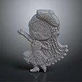 Cartoon Style Game Movie Character 3D Model With Braided Hair Decorative Costume And Dancing Pose