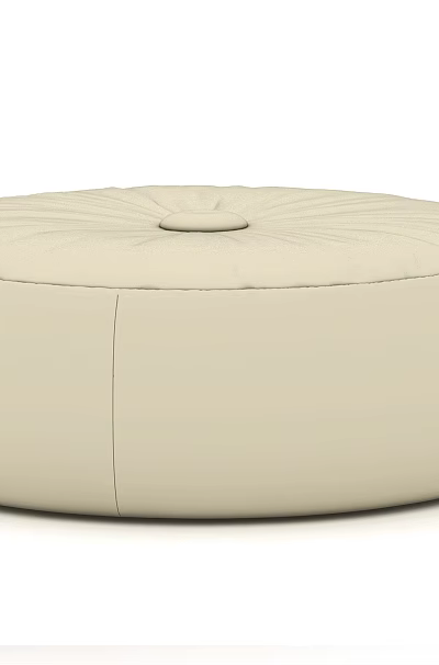 Beige Round Leather Ottoman With Simple Design And Stitched Details 3d model