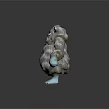 Cute Furry Game Movie Character With Gray Shaggy Fur Blue Hands And Feet