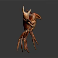 Red Crab With Extended Legs Large Claws And Shiny Body On Dark Background