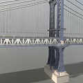 Suspension Bridge Structure Featuring Steel Cables Tower And Road Deck Components 3d model