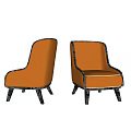 Two Modern Orange Leather Armchairs with Black Frame and Comfortable Design 3d model