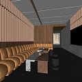 Luxury KTV Lounge Interior With Brown Leather Sofas Wooden Panel Walls And Ambient Lighting