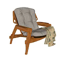 Leisure Chair with Wooden Frame and White Padded Cushion Adorned with Patterned Blanket