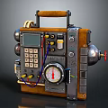 Vintage Mechanical Equipment With Wooden Handle Digital Display And Pressure Gauge